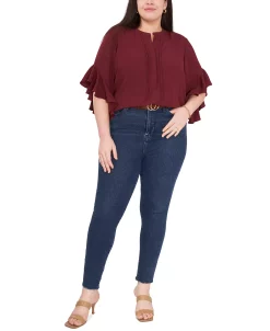 Vince Camuto Plus Size Ruffle Sleeve Henley Blouse -Clothing Shop 22032758 fpx