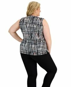 Kasper Plus Size Printed Keyhole Top -Clothing Shop 22033548 fpx
