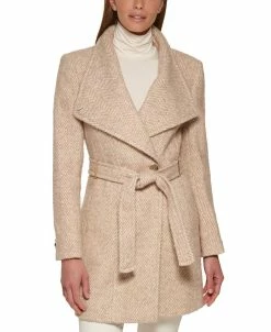 Calvin Klein Women's Asymmetrical Belted Wrap Coat, Created For Macy's