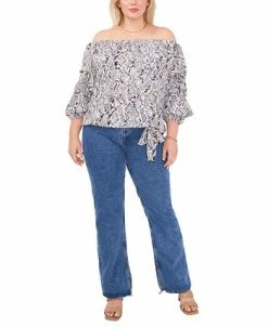Vince Camuto Plus Size Snake-Print Off-The-Shoulder Balloon-Sleeve Blouse -Clothing Shop 22118212 fpx