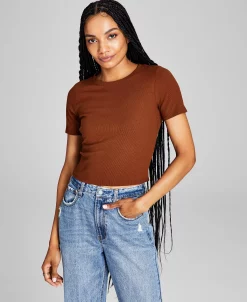 And Now This Women's Ribbed Knit Cropped Crewneck T-Shirt -Clothing Shop 22129343 fpx