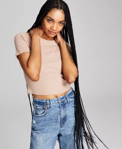 And Now This Women's Ribbed Knit Cropped Crewneck T-Shirt -Clothing Shop 22129347 fpx