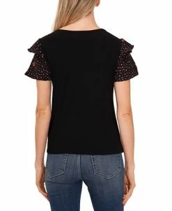 CeCe Women's Ruffled-Sleeve Mixed-Media Knit Top 7 CeCe Women's Ruffled-Sleeve Mixed-Media Knit Top -Clothing Shop 22159732 fpx