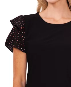 CeCe Women's Ruffled-Sleeve Mixed-Media Knit Top 8 CeCe Women's Ruffled-Sleeve Mixed-Media Knit Top -Clothing Shop 22159733 fpx