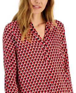 Alfani Women's Printed Satin Long Sleeve Top, Created For Macy's -Clothing Shop 22164493 fpx