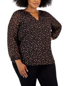 Kasper Plus Size Blouson-Sleeve Top -Clothing Shop 22186297 fpx