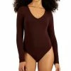 Bar III Women's Long-Sleeve V-Neck Snap-Close Bodysuit, Created For Macy's