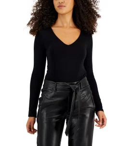 Bar III Women's Long-Sleeve V-Neck Snap-Close Bodysuit, Created For Macy's -Clothing Shop 22188091 fpx