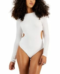 Bar III Women's Cut-Out Long-Sleeve Thong Bodysuit, Created For Macy's