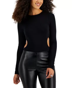 Bar III Women's Cut-Out Long-Sleeve Thong Bodysuit, Created For Macy's -Clothing Shop 22188137 fpx