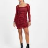 Bar III Women's Checkered Square-Neck Mesh-Overlay Ruched Mini Dress, Created For Macy's -Clothing Shop 22188506 fpx