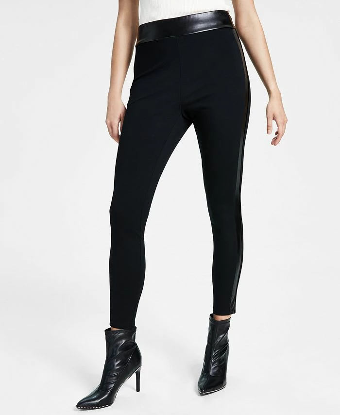 Bar III Women's Faux Leather Trim Pull-On Leggings, Created For Macy's 3 Bar III Women's Faux Leather Trim Pull-On Leggings, Created For Macy's