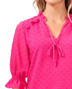 CeCe Women's Split-Neck Clip-Dot Elbow Sleeve Blouse -Clothing Shop 22199360 fpx