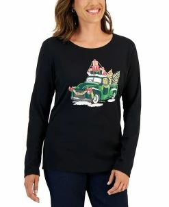 Karen Scott Women's Long-Sleeve Holiday Top, Created For Macy's