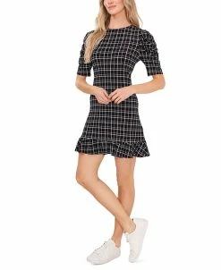 CeCe Women's Puff Sleeve Printed Knit Dress