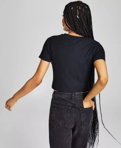 And Now This Women's Ribbed Knit Cropped Crewneck T-Shirt -Clothing Shop 22250000 fpx