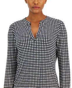 Anne Klein Women's Split-Neck Pearl-Dot Top -Clothing Shop 22250809 fpx