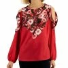 JM Collection Women's Cold-Shoulder Mixed-Media Floral Top, Created For Macy's