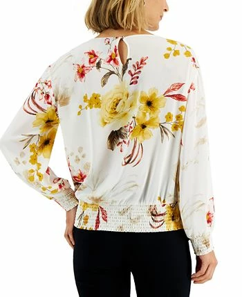 JM Collection Women's Printed Smocked Necklace Top, Created For Macy's 4 JM Collection Women's Printed Smocked Necklace Top, Created For Macy's - Image 2