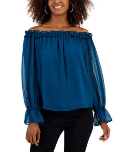 INC International Concepts Women's Off-The-Shoulder Ruffled Blouse, Created For Macy's -Clothing Shop 22269820 fpx
