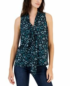 INC International Concepts Women's Printed Tie-Neck Blouse, Created For Macy's