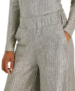 INC International Concepts Women's Metallic Wide-Leg High Rise Pull-On Pants, Created For Macy's -Clothing Shop 22270458 fpx