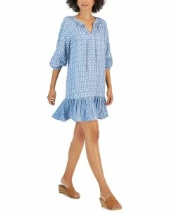 Style & Co Women's Printed Chambray Peasant Dress, Created For Macy's