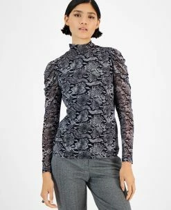 Bar III Women's Draped-Sleeve Animal-Print Mesh Top, Created For Macy's