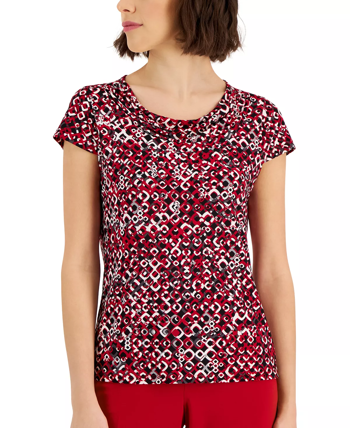 Kasper Women's Printed Cowlneck Cap-Sleeve Blouse 5 Kasper Women's Printed Cowlneck Cap-Sleeve Blouse - Image 3