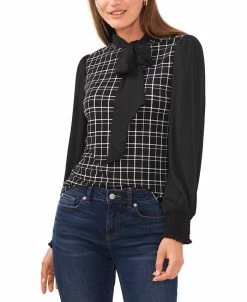 CeCe Women's Mixed-Media Bow Top
