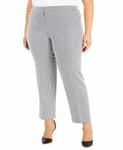 Kasper Plus Size Houndstooth Mid-Rise Slim-Leg Pants