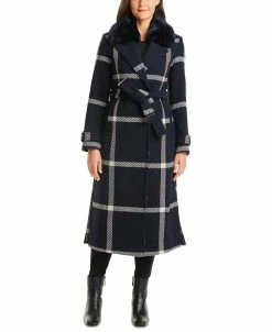 Vince Camuto Women's Faux-Fur-Collar Plaid Maxi Wrap Coat