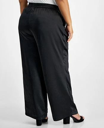 Bar III Plus Size Washed Satin Pull-On Wide-Leg Pants, Created For Macy's 4 Bar III Plus Size Washed Satin Pull-On Wide-Leg Pants, Created For Macy's - Image 2