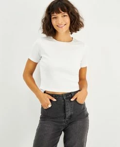 And Now This Women's Ribbed Knit Cropped Crewneck T-Shirt