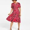 Kasper Printed Flutter-Sleeve Belted Dress 2 Kasper Printed Flutter-Sleeve Belted Dress -Clothing Shop 22344338 fpx