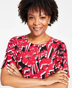 Kasper Printed Flutter-Sleeve Belted Dress -Clothing Shop 22344341 fpx