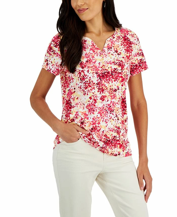 Karen Scott Women's Short-Sleeve Floral-Print Henley Top, Created For Macy's 3 Karen Scott Women's Short-Sleeve Floral-Print Henley Top, Created For Macy's