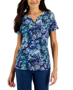 Karen Scott Women's Short-Sleeve Floral-Print Henley Top, Created For Macy's 10 Karen Scott Women's Short-Sleeve Floral-Print Henley Top, Created For Macy's -Clothing Shop 22346017 fpx