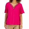 JM Collection Women's Embellished Split-Neck Top, Created For Macy's