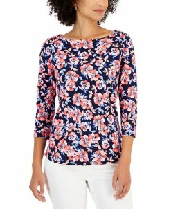 Charter Club Women's Cotton Floral-Print Boat-Neck, Created For Macy's