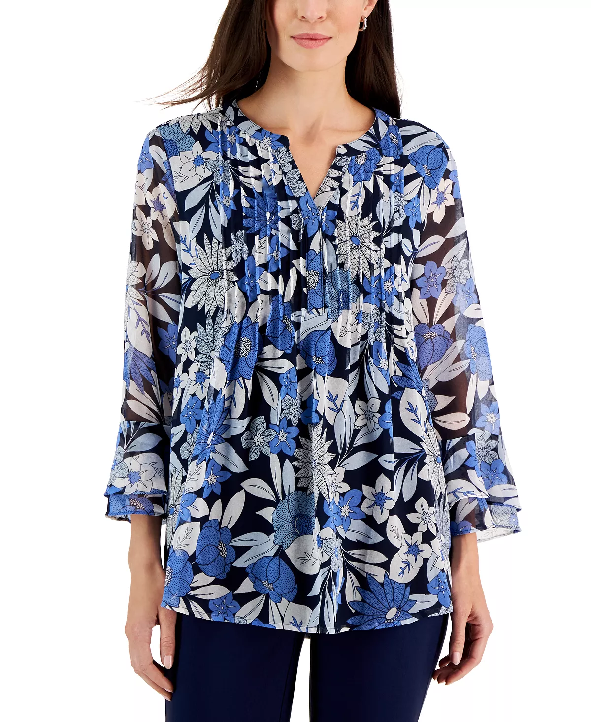 Charter Club Women's Garden Print Pintuck Top, Created For Macy's 7 Charter Club Women's Garden Print Pintuck Top, Created For Macy's - Image 5