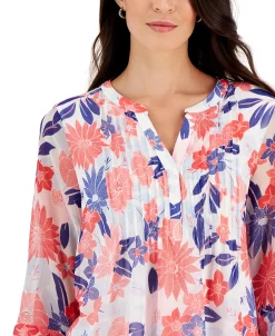 Charter Club Women's Garden Print Pintuck Top, Created For Macy's 9 Charter Club Women's Garden Print Pintuck Top, Created For Macy's -Clothing Shop 22362042 fpx