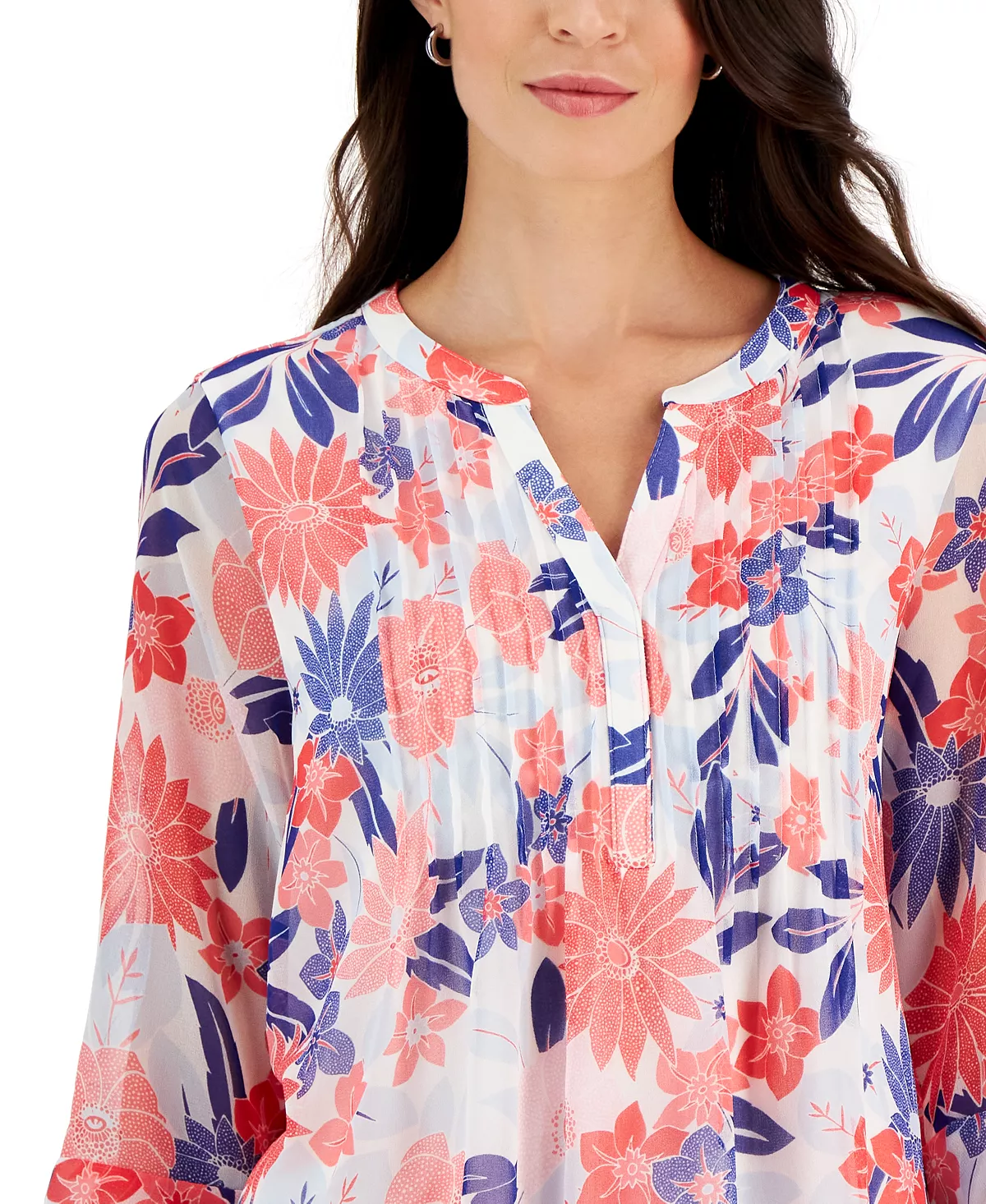 Charter Club Women's Garden Print Pintuck Top, Created For Macy's 5 Charter Club Women's Garden Print Pintuck Top, Created For Macy's - Image 3