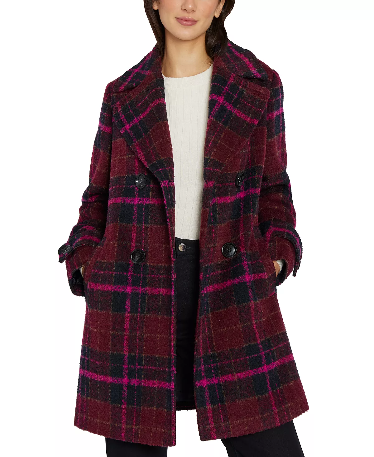 Sam Edelman Women's Double-Breasted Plaid Coat 6 Sam Edelman Women's Double-Breasted Plaid Coat - Image 4