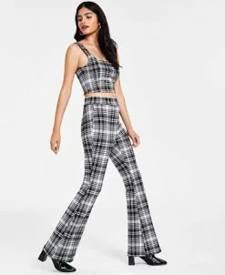 Bar III Women’s Plaid-Print Flare-Leg Pants, Created For Macy’s -Clothing Shop 22371698 fpx