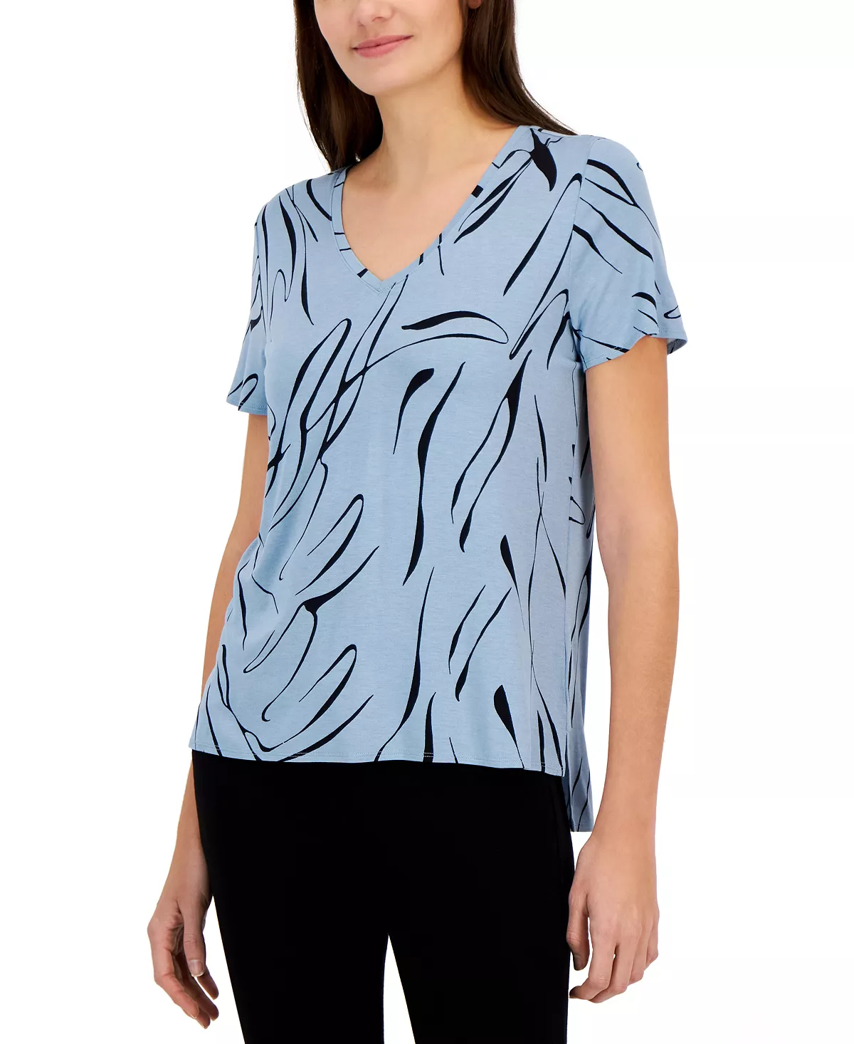 Alfani Women's Printed V-Neck T-Shirt, Created For Macy's 3 Alfani Women's Printed V-Neck T-Shirt, Created For Macy's