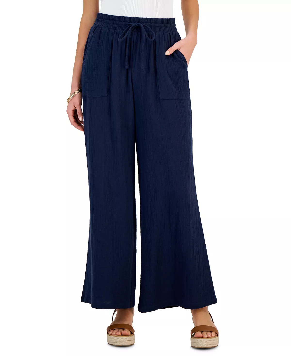 Style & Co Women's Pull-On Crinkled Wide-Leg Pants, Created For Macy's 3 Style & Co Women's Pull-On Crinkled Wide-Leg Pants, Created For Macy's