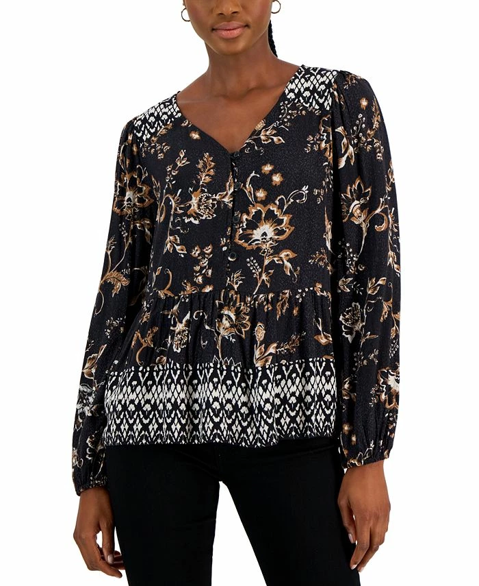 Style & Co Women's Printed V-Neck Peasant Top, Created For Macy's 3 Style & Co Women's Printed V-Neck Peasant Top, Created For Macy's