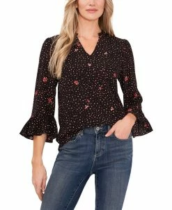 CeCe Women's Ditsy Ruffle Sleeve Blouse