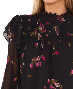 CeCe Women's Printed Smocked-Neck Top -Clothing Shop 22418043 fpx